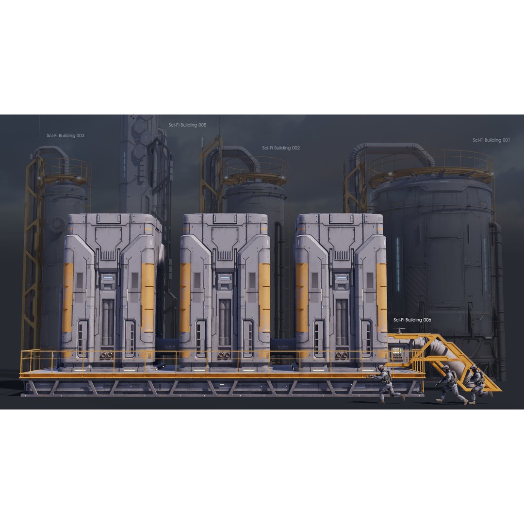 Sci-Fi Building 3D Model – Low Poly PBR Industrial Asset, FBX & OBJ - View 3