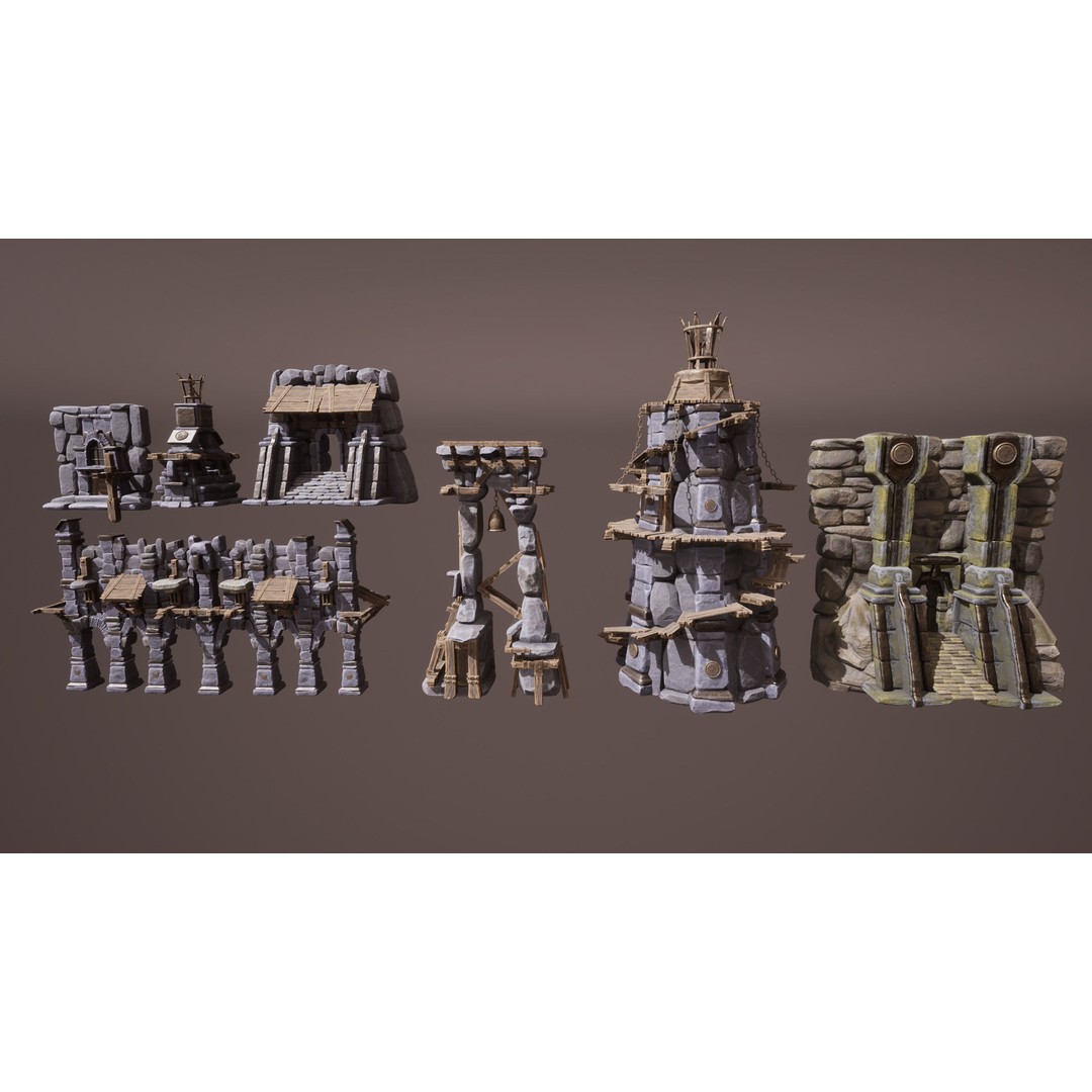 Brutal Architecture 3D Model – Low Poly Game Asset, FBX - View 11