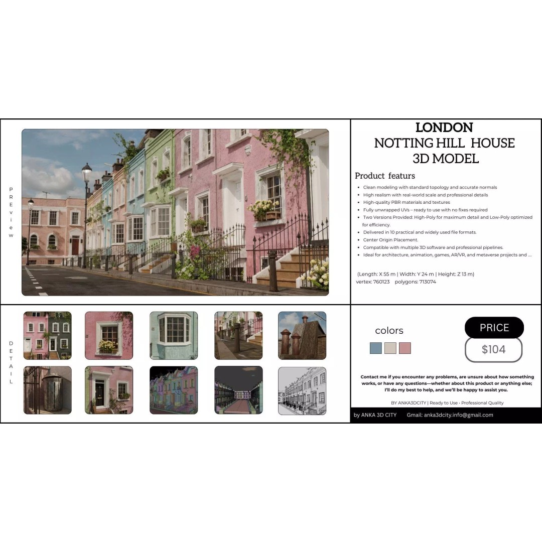 London House 3D Model – Low Poly Architectural Asset, Blender - View 3