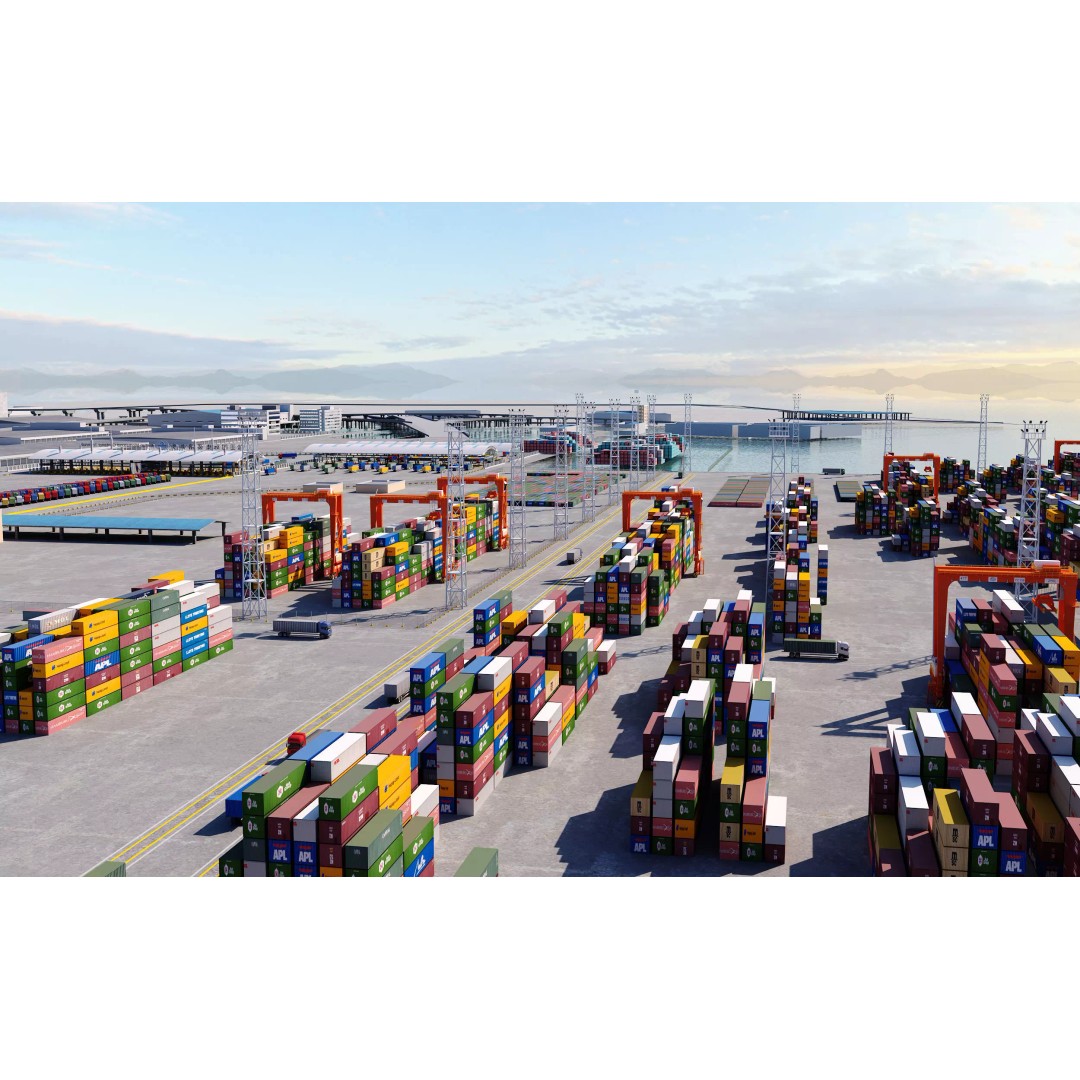 Industrial Port Harbor 3D Model – Container Terminal Scene, FBX, OBJ - View 13
