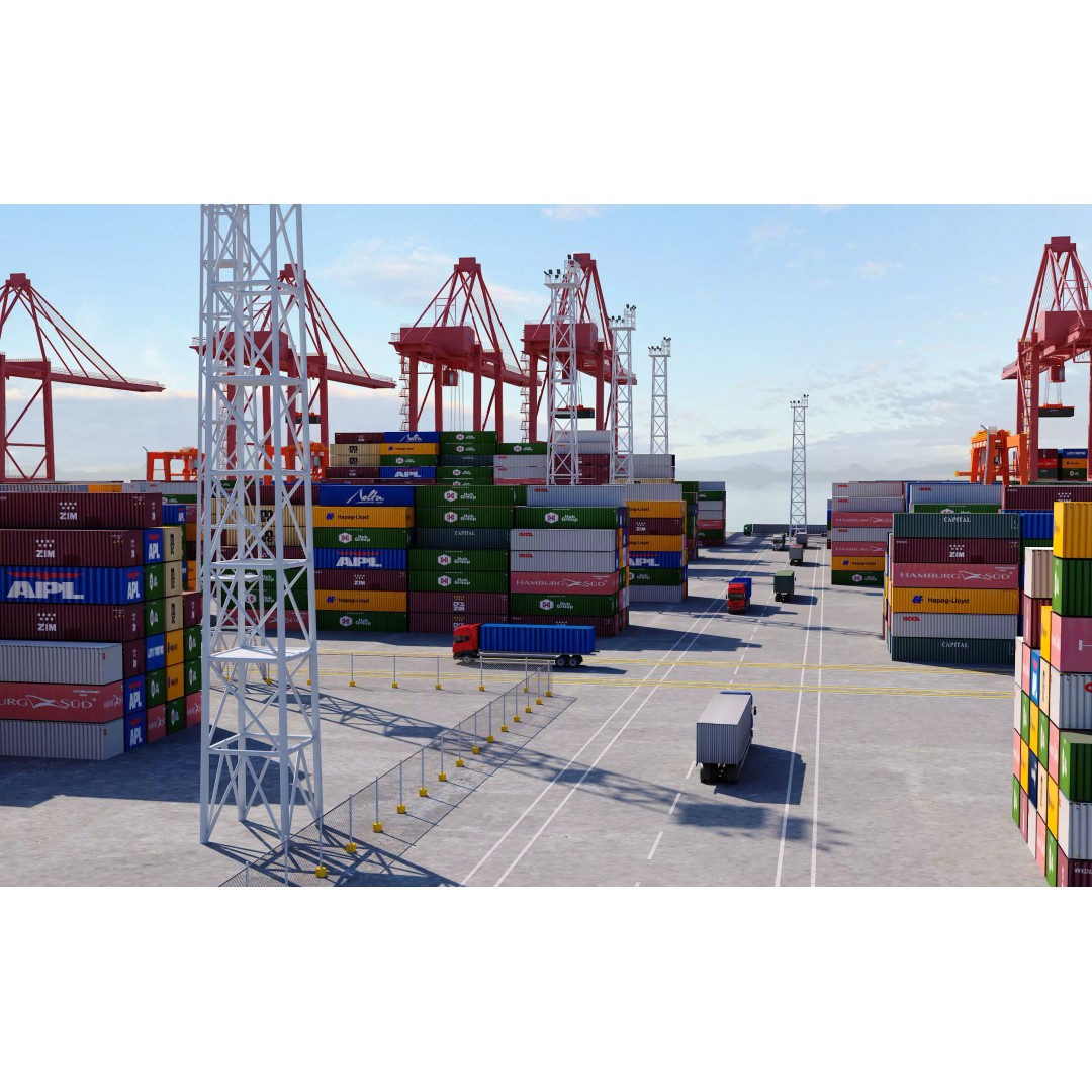 Industrial Port Harbor 3D Model – Container Terminal Scene, FBX, OBJ - View 15