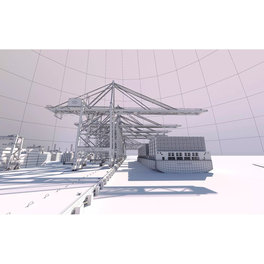 Industrial Port Harbor 3D Model – Container Terminal Scene, FBX, OBJ - View 16