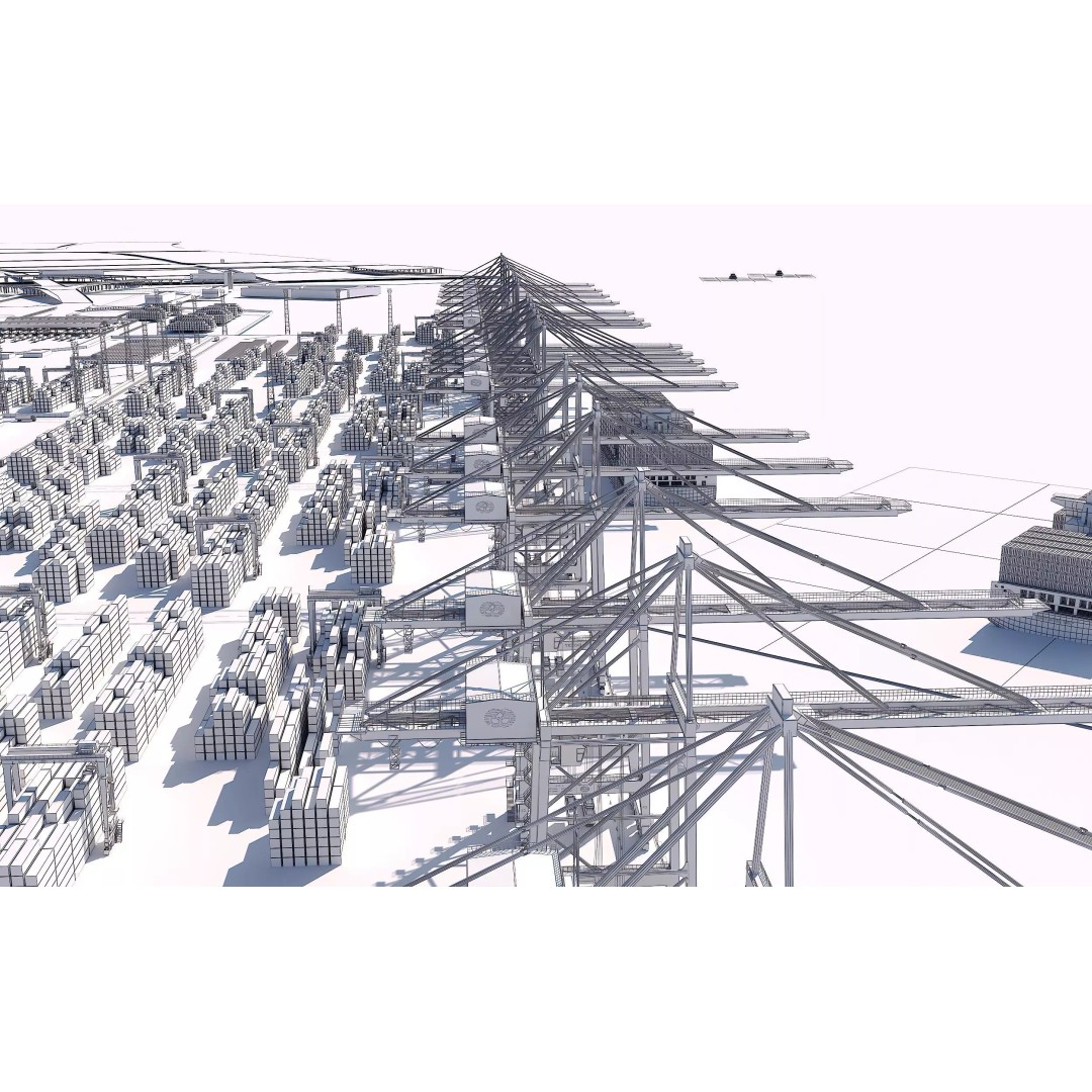 Industrial Port Harbor 3D Model – Container Terminal Scene, FBX, OBJ - View 17