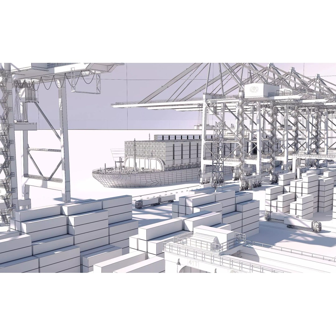 Industrial Port Harbor 3D Model – Container Terminal Scene, FBX, OBJ - View 18