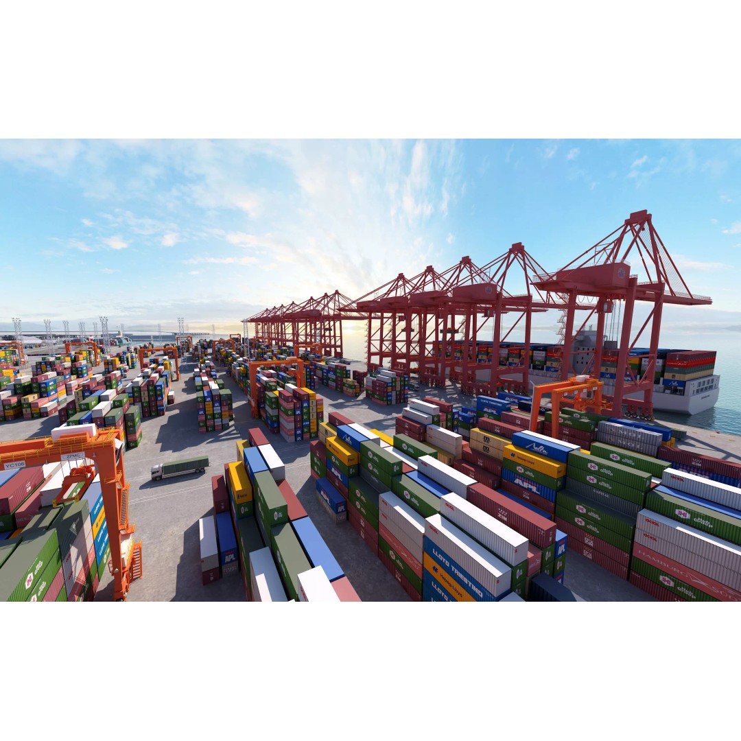 Industrial Port Harbor 3D Model – Container Terminal Scene, FBX, OBJ - View 2