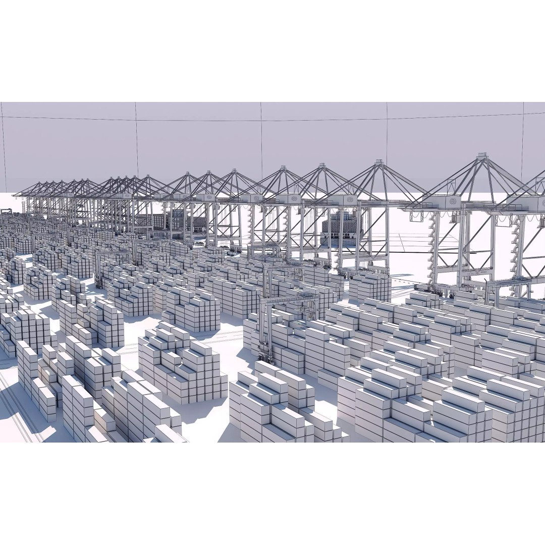 Industrial Port Harbor 3D Model – Container Terminal Scene, FBX, OBJ - View 20