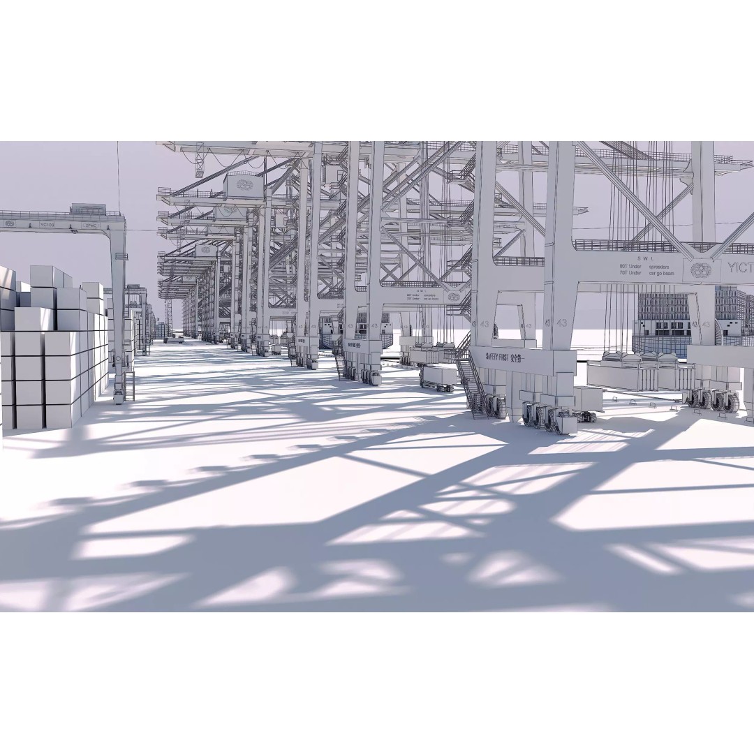 Industrial Port Harbor 3D Model – Container Terminal Scene, FBX, OBJ - View 21