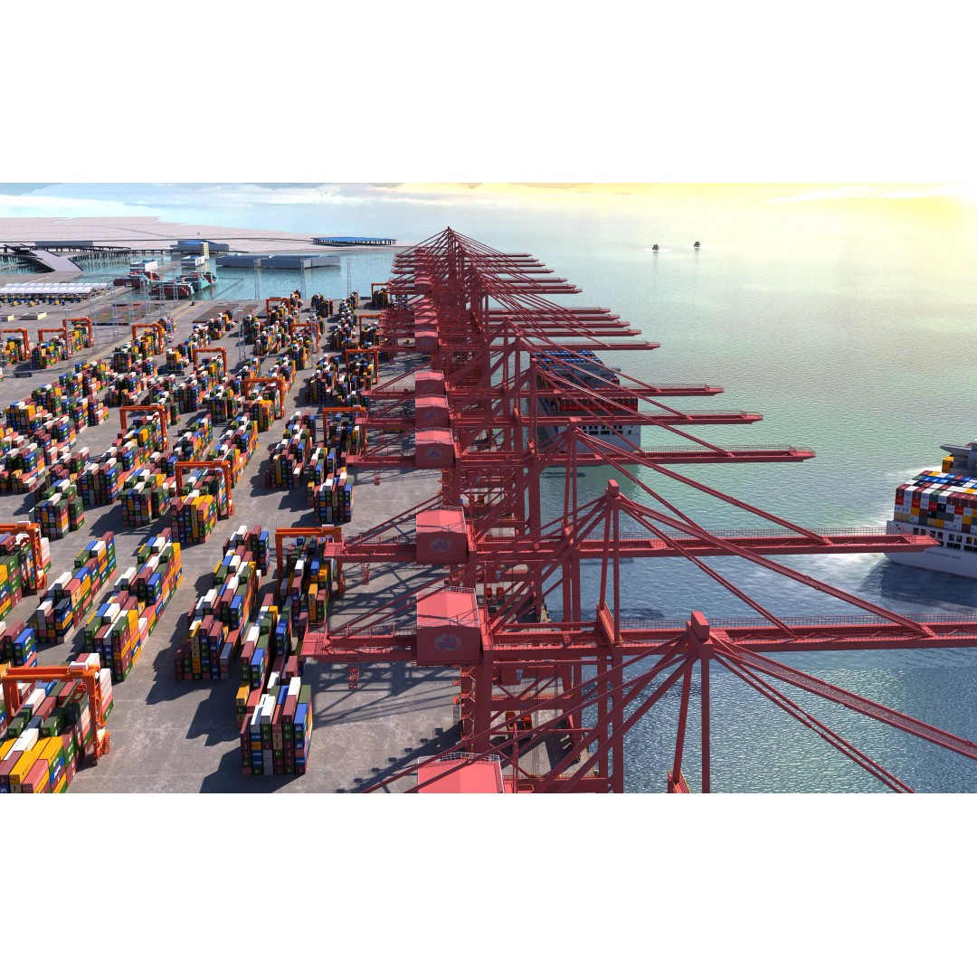 Industrial Port Harbor 3D Model – Container Terminal Scene, FBX, OBJ - View 4