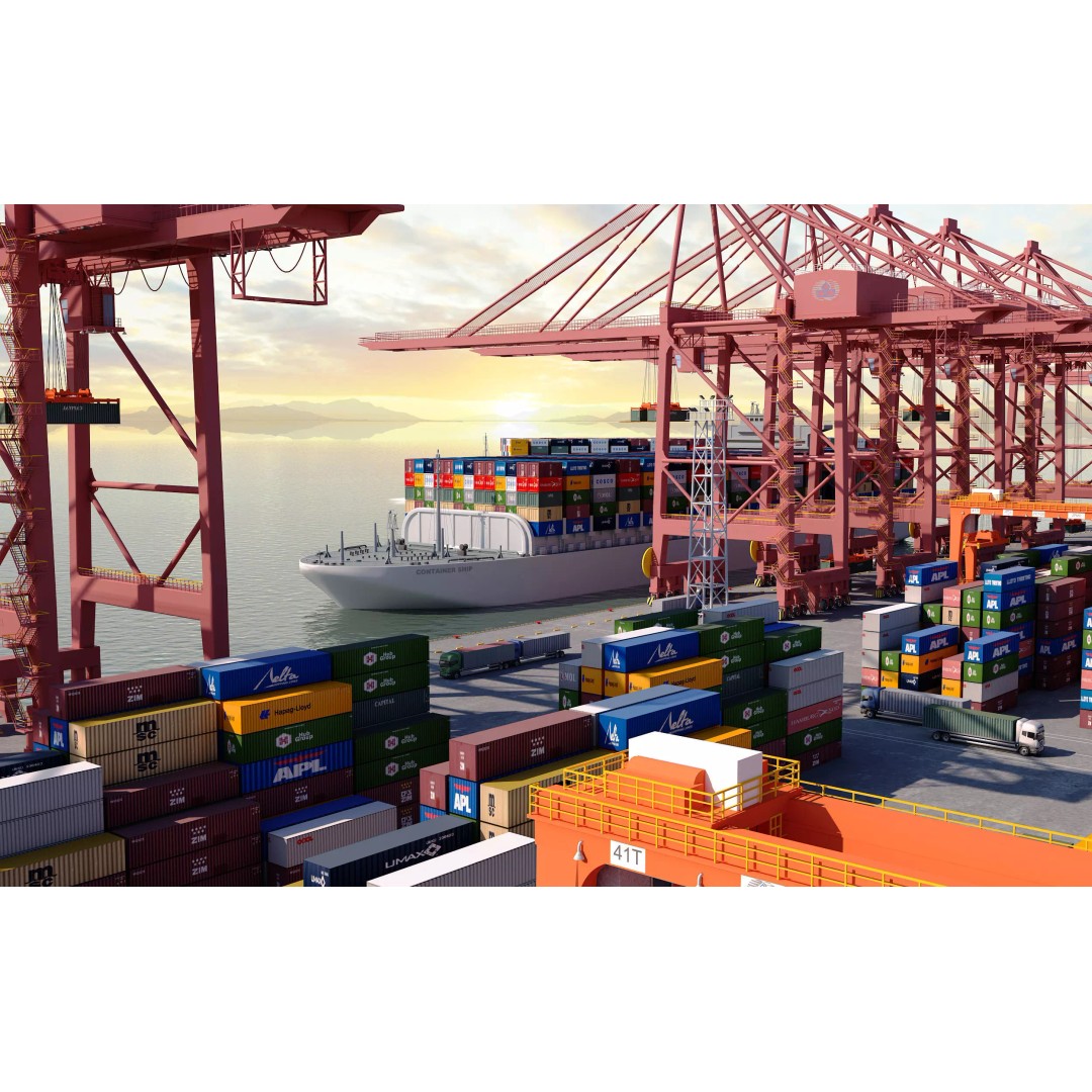 Industrial Port Harbor 3D Model – Container Terminal Scene, FBX, OBJ - View 7