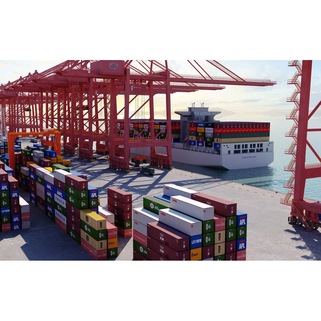 Industrial Port Harbor 3D Model – Container Terminal Scene, FBX, OBJ - View 8