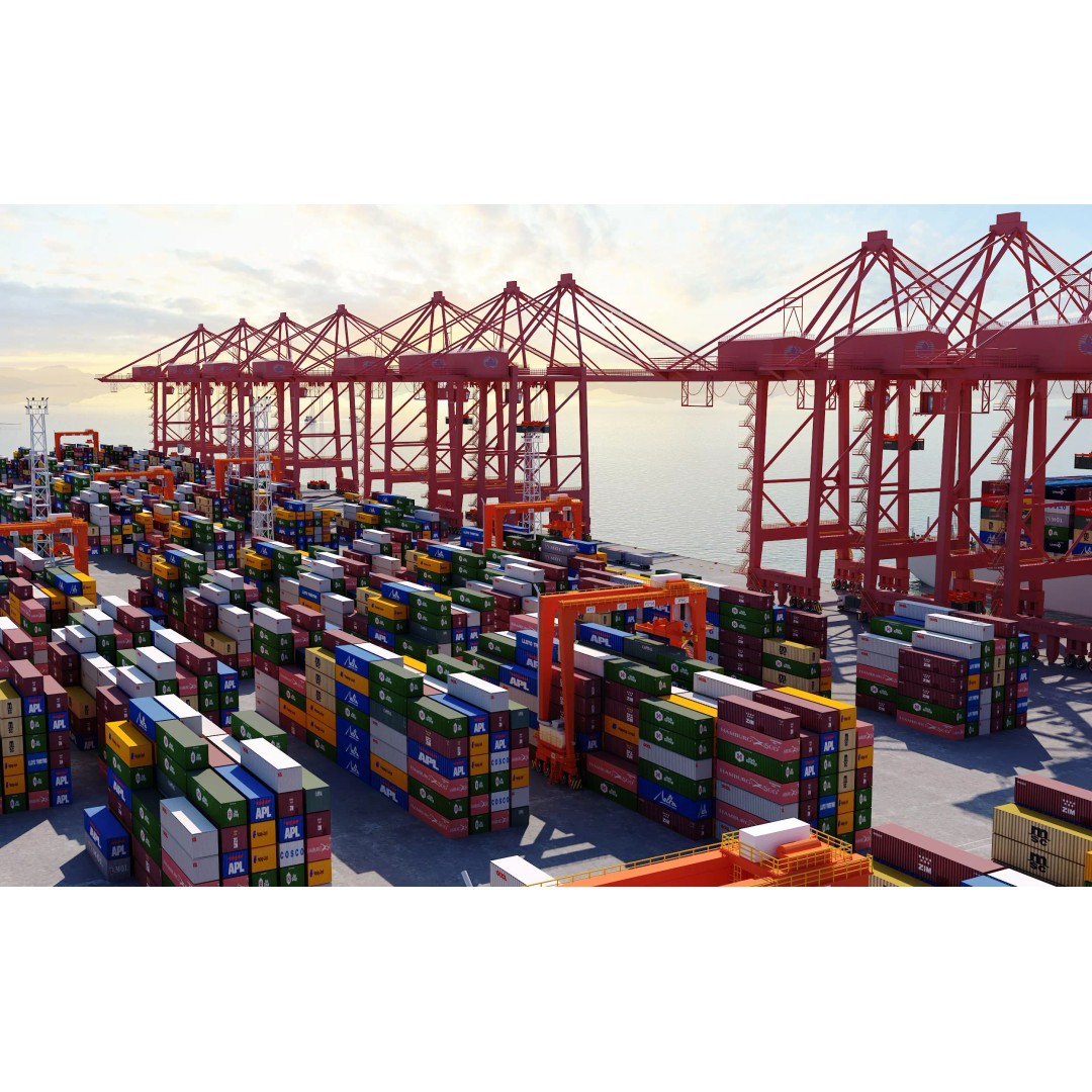 Industrial Port Harbor 3D Model – Container Terminal Scene, FBX, OBJ - View 9