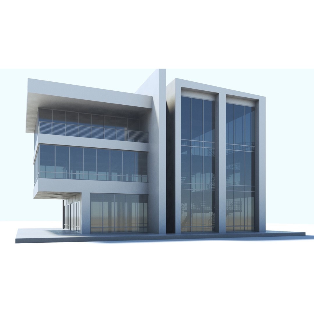 Office Building 3D Model – Modern Exterior with PBR Textures, FBX - View 3