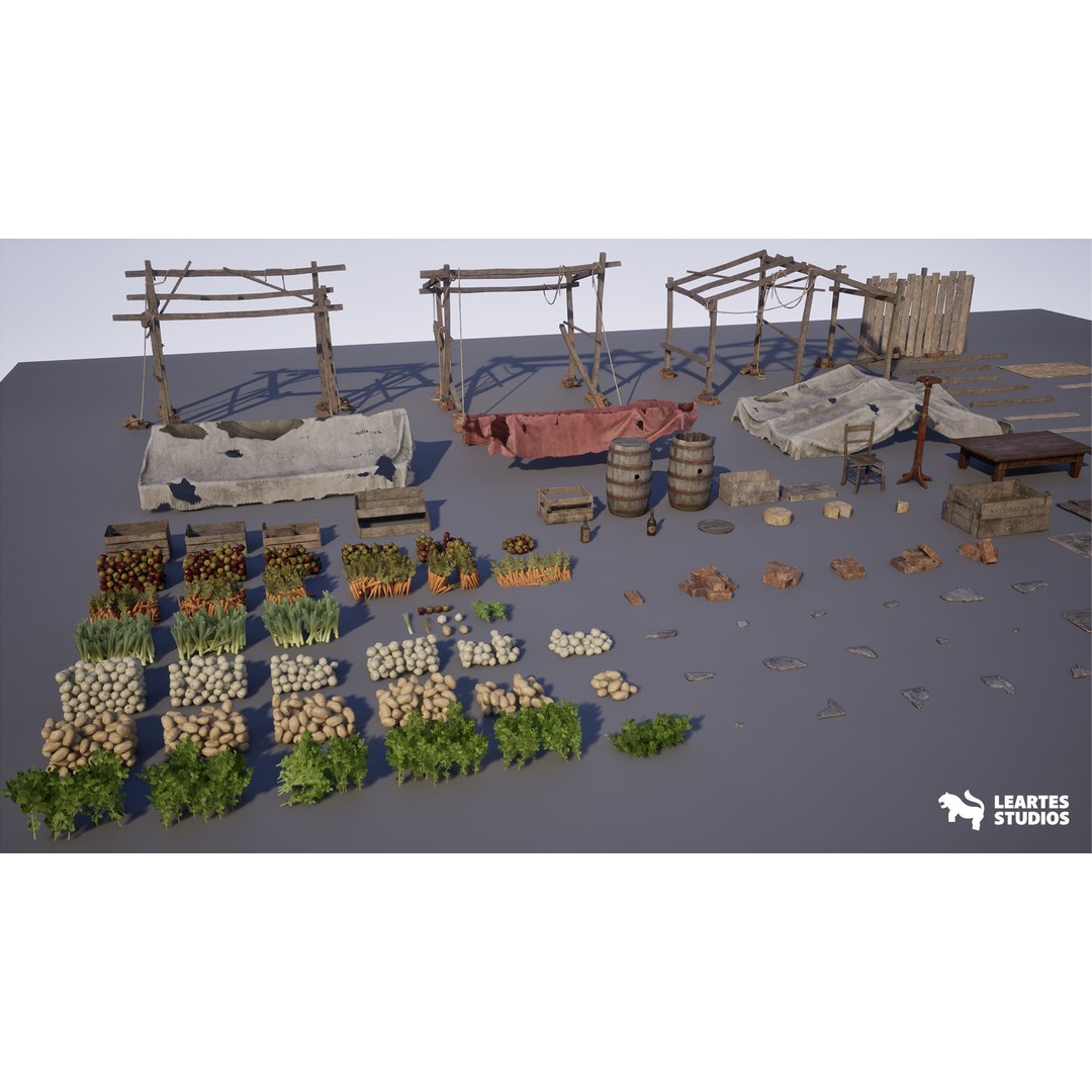 Victorian Market 3D Model – Low Poly Game Asset, 230 Unique Meshes