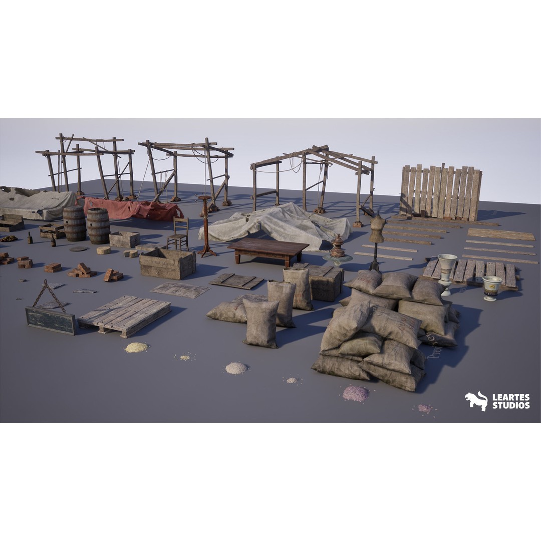 Victorian Market 3D Model – Low Poly Game Asset, 230 Unique Meshes - View 30