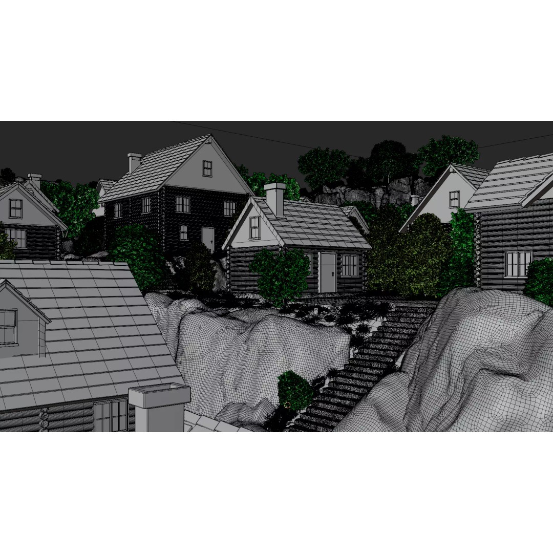 Mountain Village 3D Model – PBR Landscape Environment for Blender