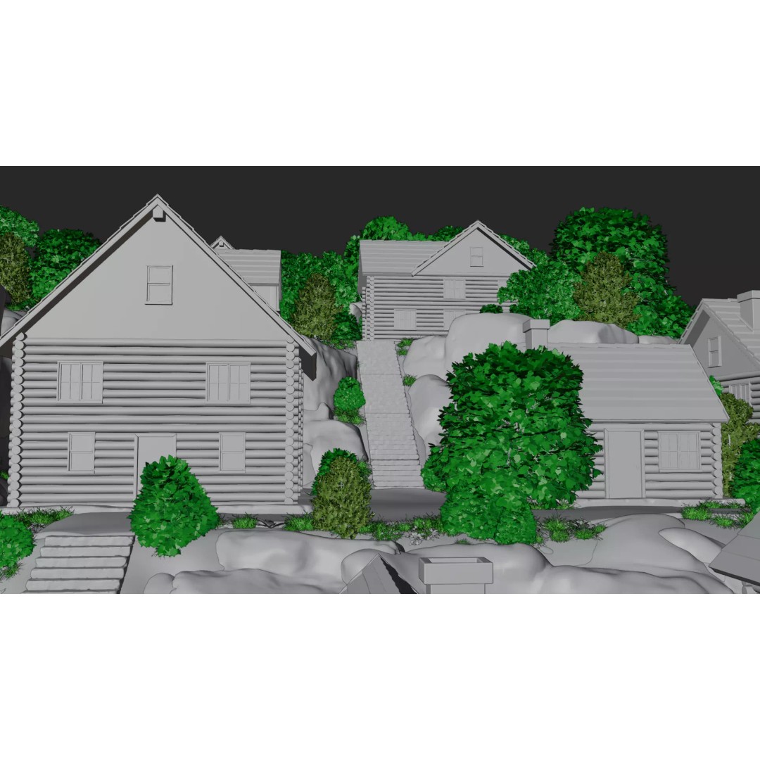 Mountain Village 3D Model – PBR Landscape Environment for Blender - View 30