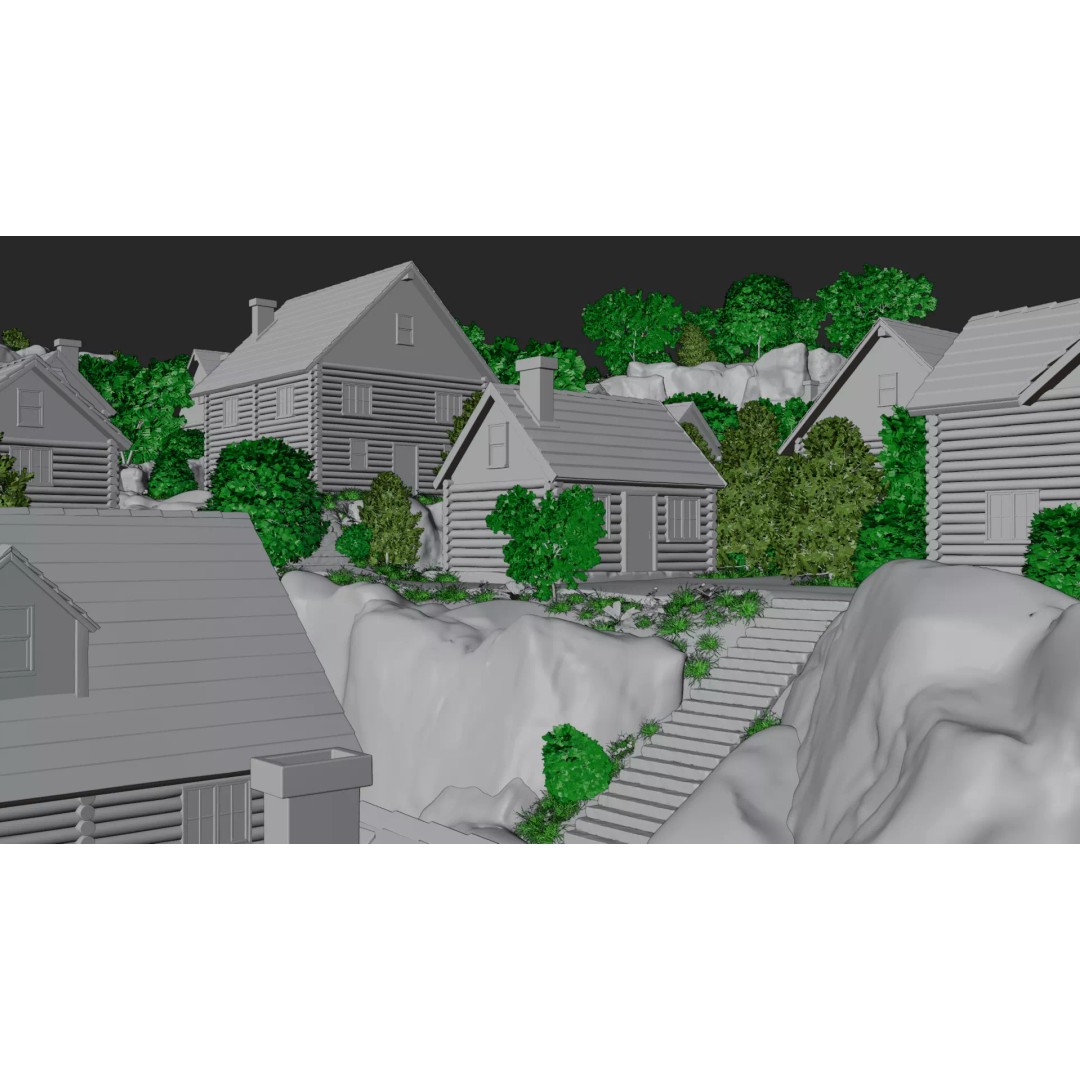 Mountain Village 3D Model – PBR Landscape Environment for Blender - View 34