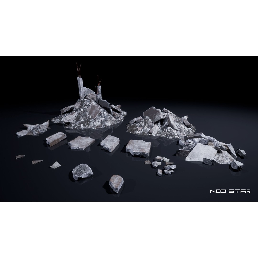 Destroyed Buildings 3D Model – Low Poly Game Asset, FBX & OBJ