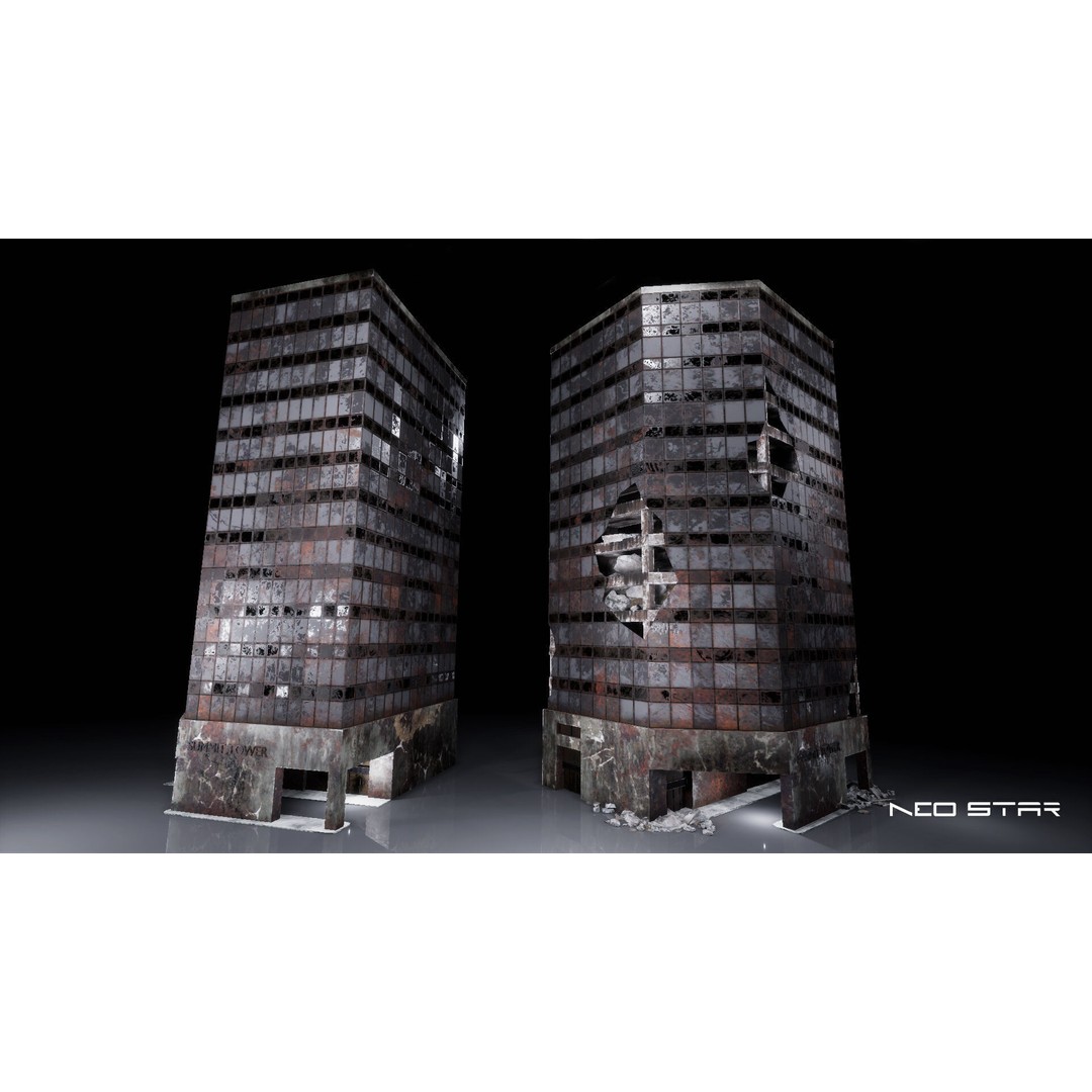 Destroyed Buildings 3D Model – Low Poly Game Asset, FBX & OBJ - View 10