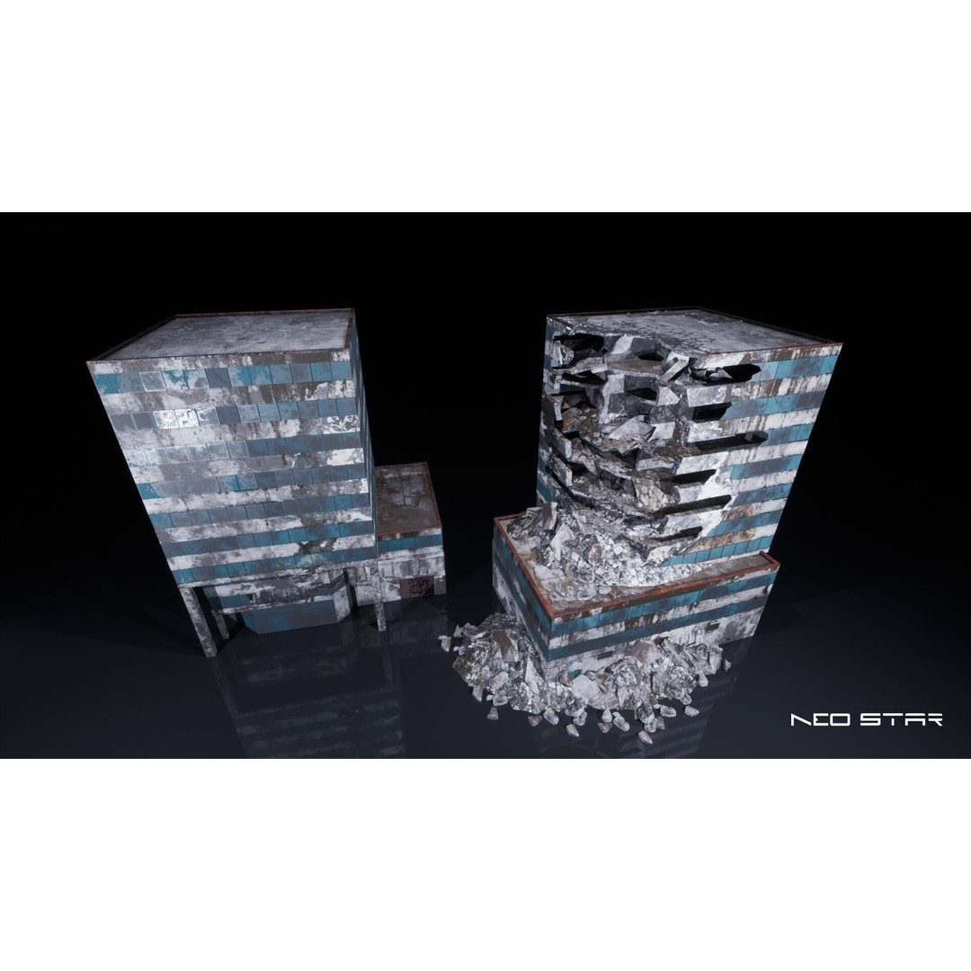 Destroyed Buildings 3D Model – Low Poly Game Asset, FBX & OBJ - View 12