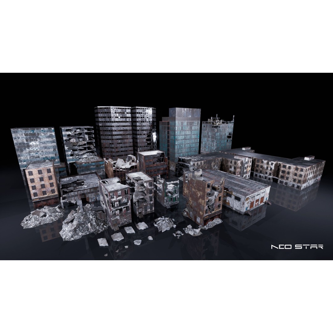 Destroyed Buildings 3D Model – Low Poly Game Asset, FBX & OBJ - View 16