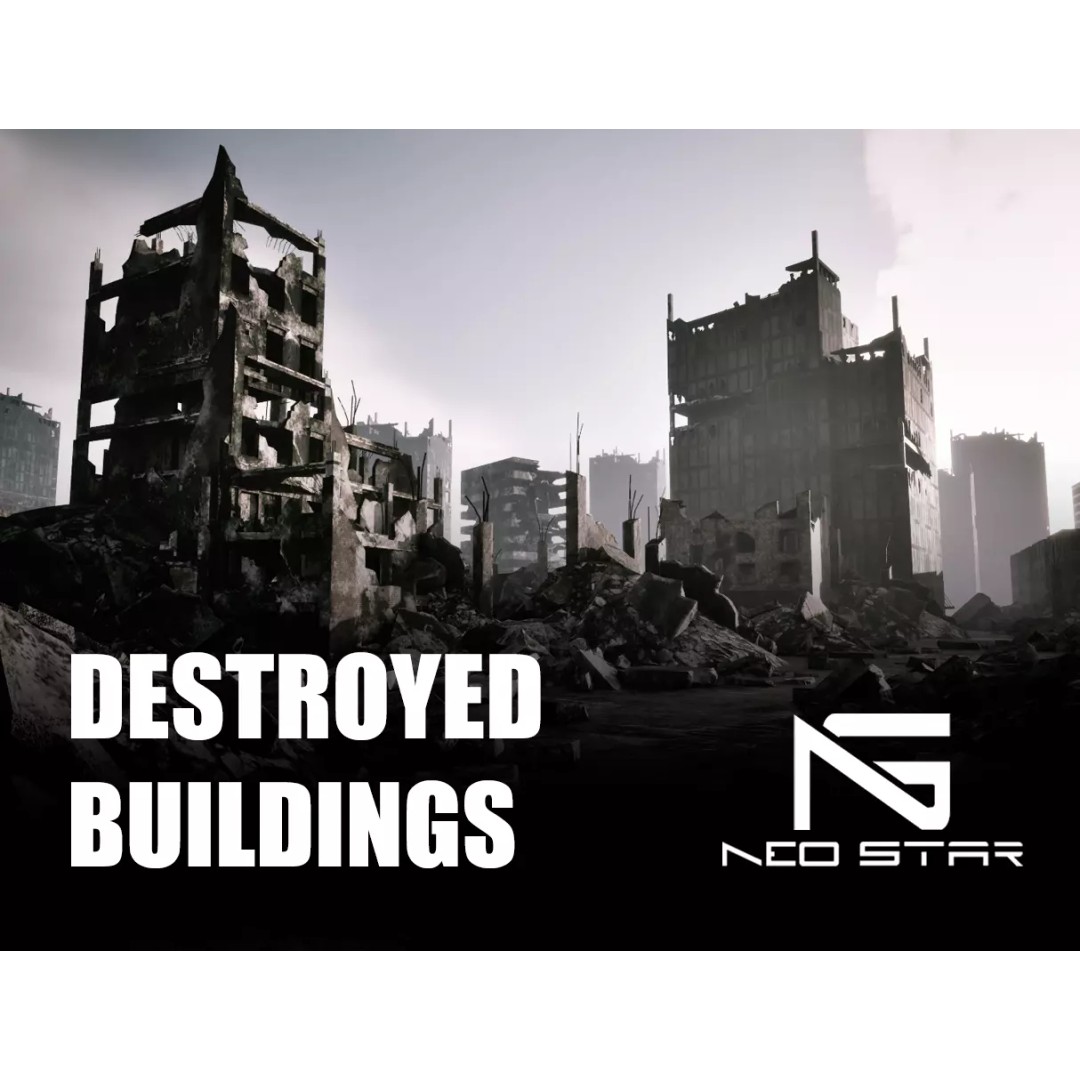 Destroyed Buildings 3D Model – Low Poly Game Asset, FBX & OBJ - View 2