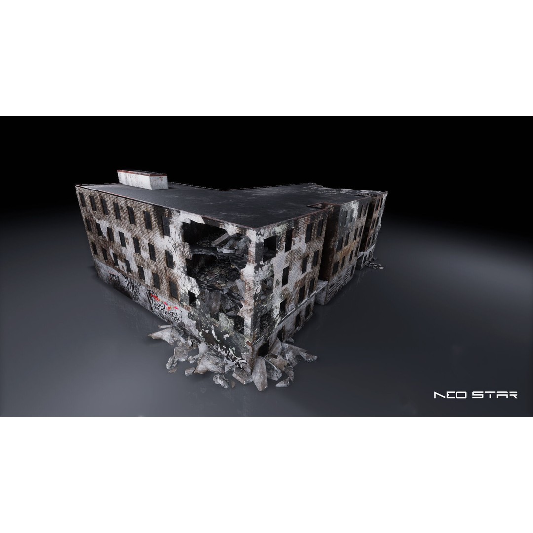 Destroyed Buildings 3D Model – Low Poly Game Asset, FBX & OBJ - View 7
