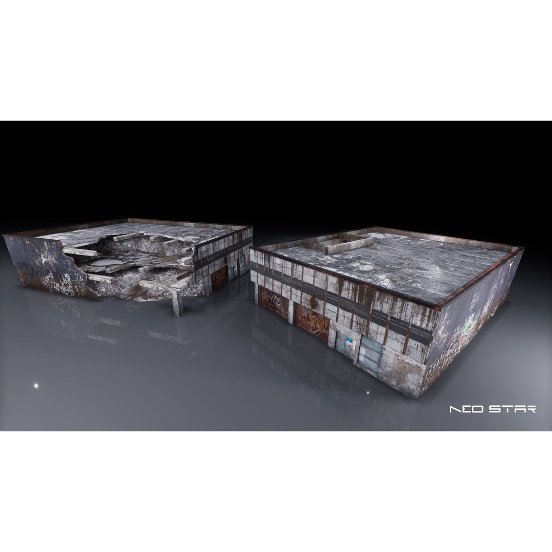 Destroyed Buildings 3D Model – Low Poly Game Asset, FBX & OBJ - View 8