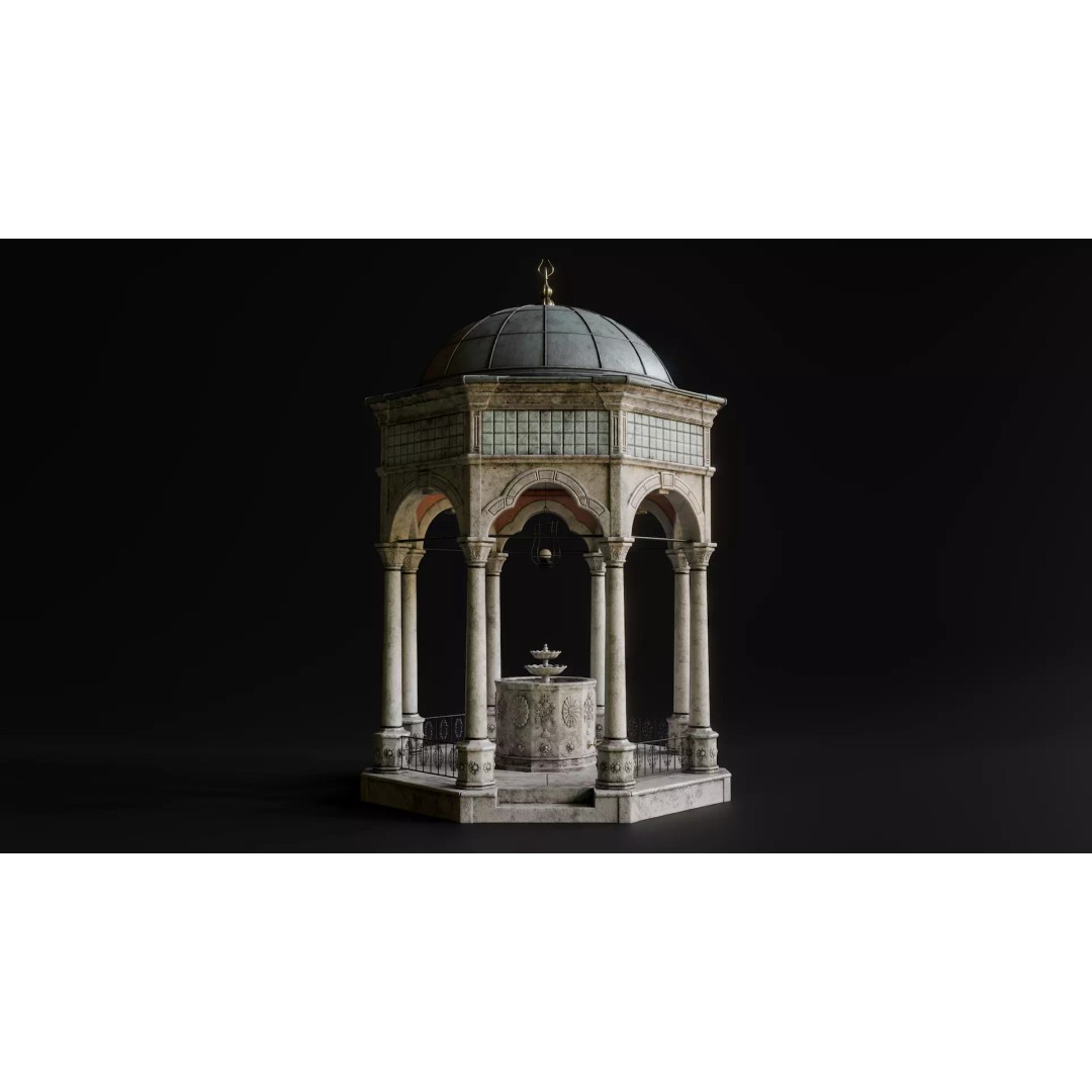 Ablution Fountain 3D Model – Low Poly Historic Architecture, FBX - View 2