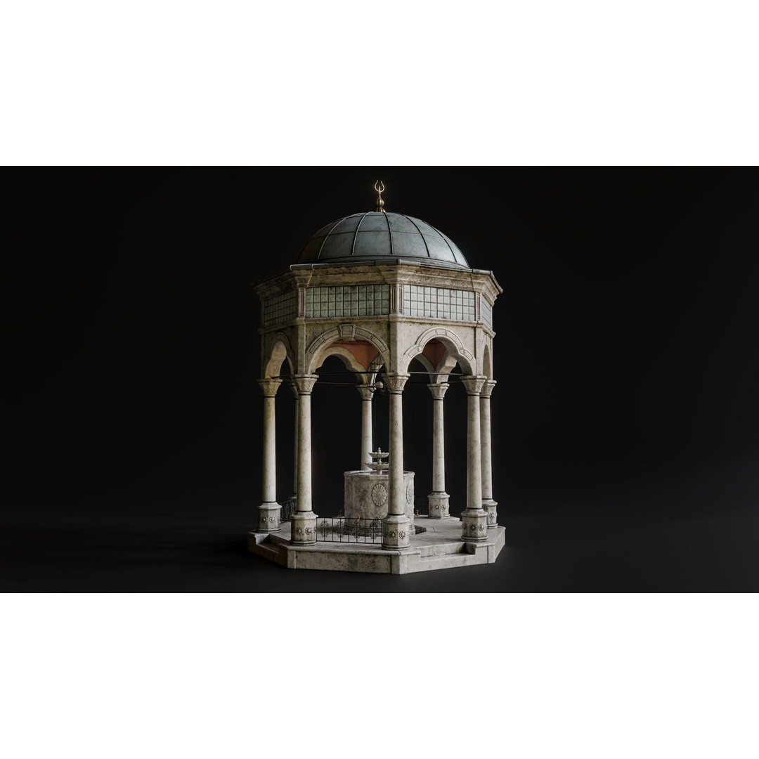 Ablution Fountain 3D Model – Low Poly Historic Architecture, FBX - View 3