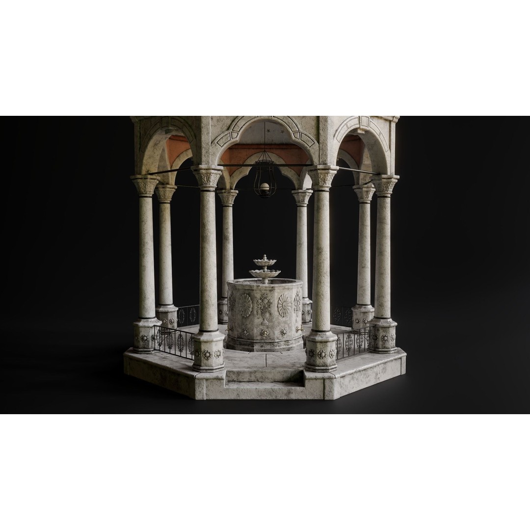 Ablution Fountain 3D Model – Low Poly Historic Architecture, FBX - View 4