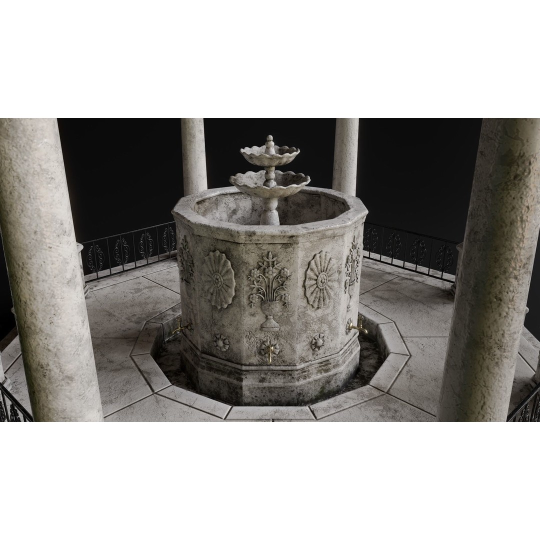 Ablution Fountain 3D Model – Low Poly Historic Architecture, FBX - View 6