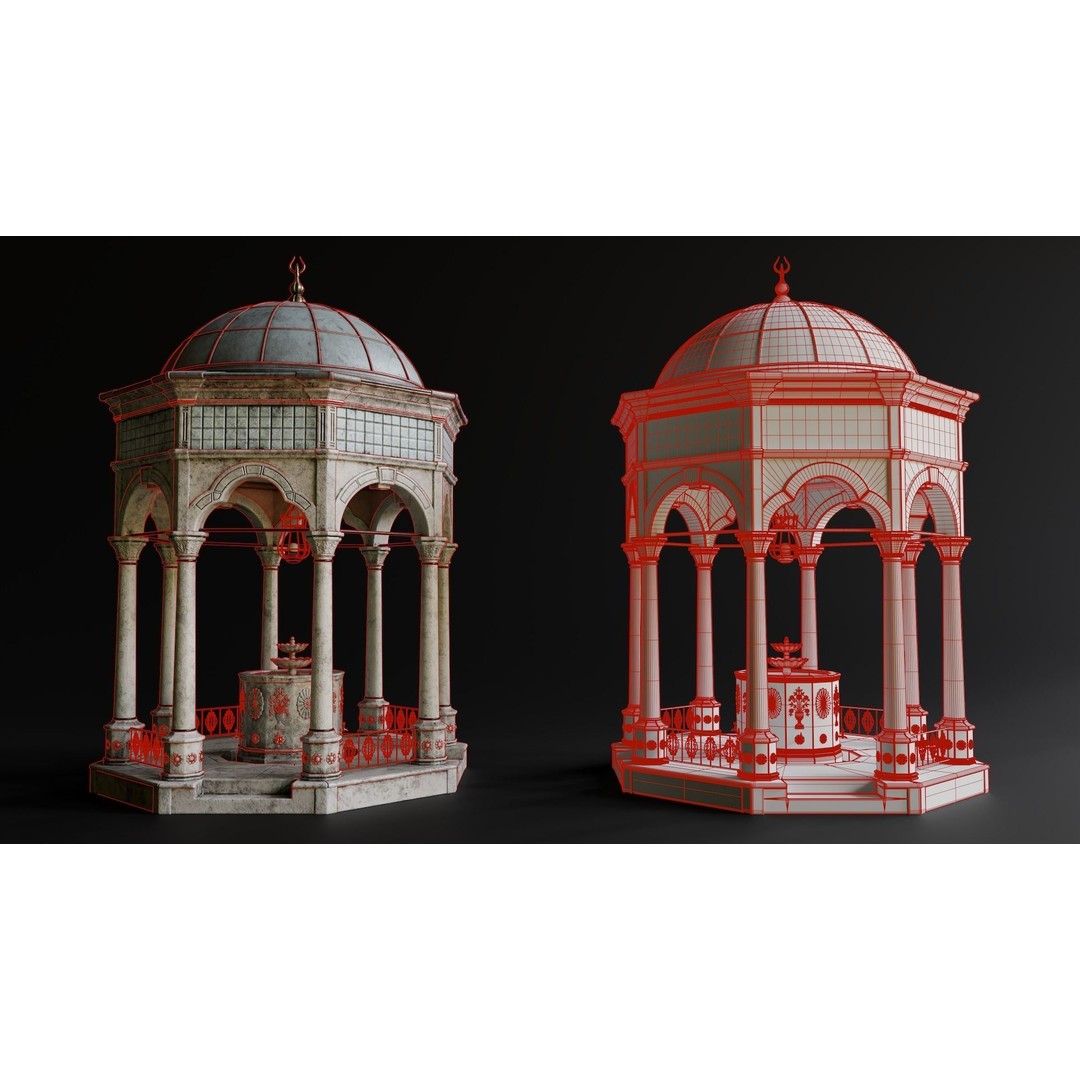 Ablution Fountain 3D Model – Low Poly Historic Architecture, FBX - View 8
