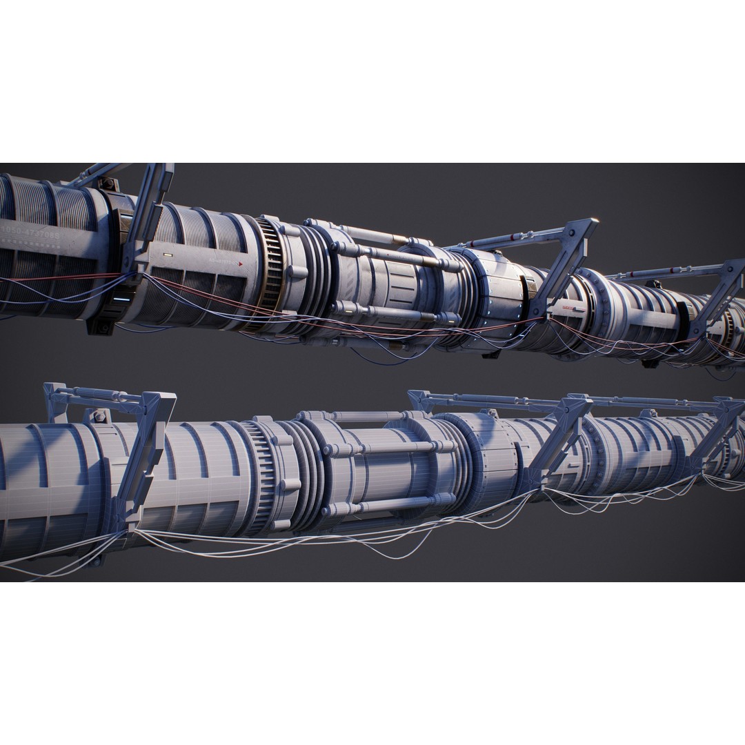 Sci-Fi Tubes and Cables 3D Model – Low Poly PBR Kit, FBX, OBJ