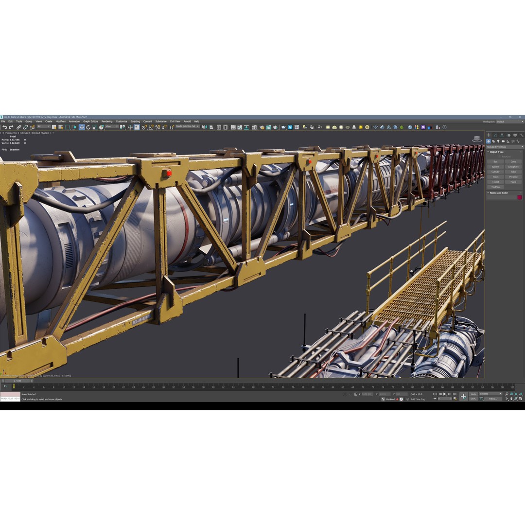 Sci-Fi Tubes and Cables 3D Model – Low Poly PBR Kit, FBX, OBJ - View 10