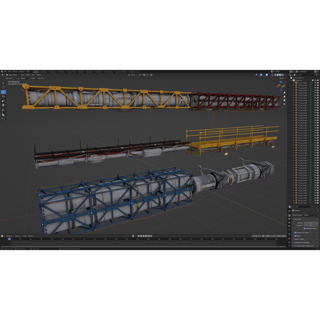 Sci-Fi Tubes and Cables 3D Model – Low Poly PBR Kit, FBX, OBJ - View 14