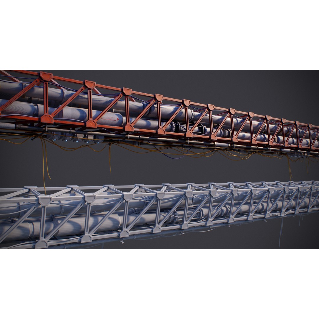 Sci-Fi Tubes and Cables 3D Model – Low Poly PBR Kit, FBX, OBJ - View 18