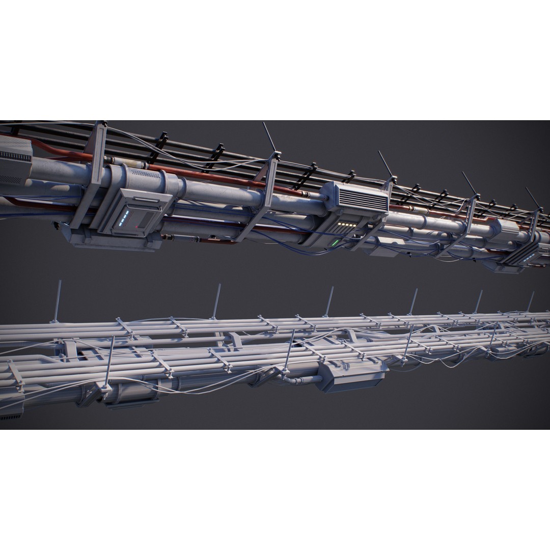 Sci-Fi Tubes and Cables 3D Model – Low Poly PBR Kit, FBX, OBJ - View 20