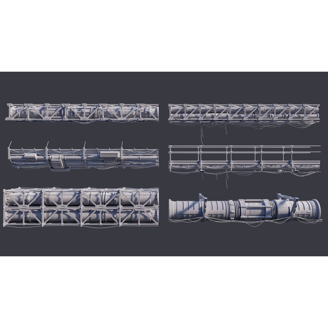 Sci-Fi Tubes and Cables 3D Model – Low Poly PBR Kit, FBX, OBJ - View 4
