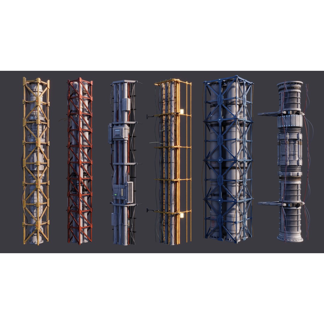 Sci-Fi Tubes and Cables 3D Model – Low Poly PBR Kit, FBX, OBJ - View 7