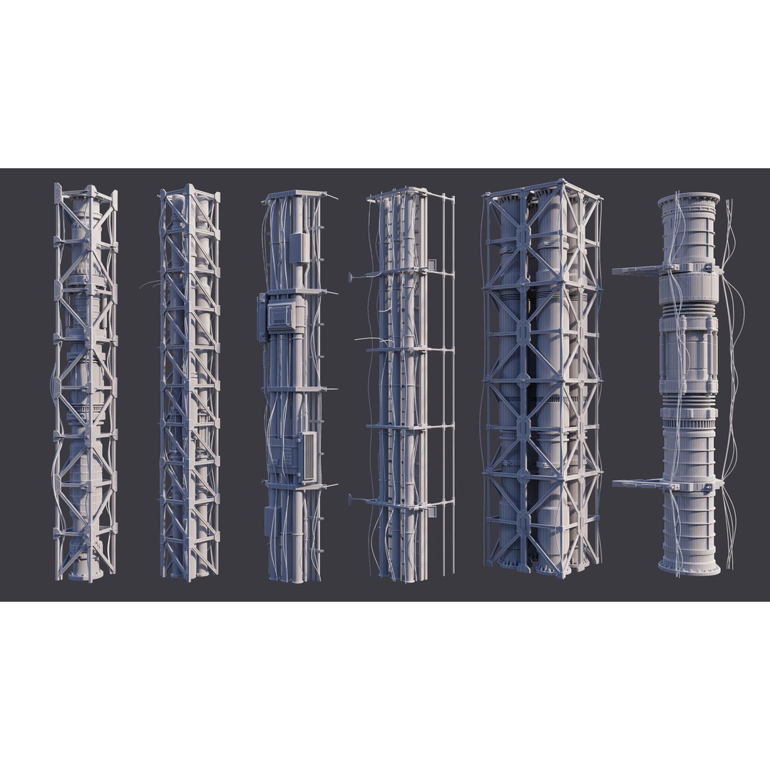 Sci-Fi Tubes and Cables 3D Model – Low Poly PBR Kit, FBX, OBJ - View 8