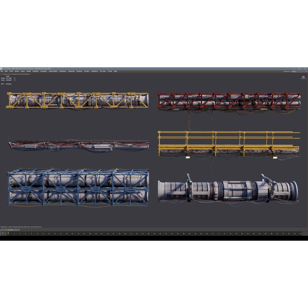 Sci-Fi Tubes and Cables 3D Model – Low Poly PBR Kit, FBX, OBJ - View 9