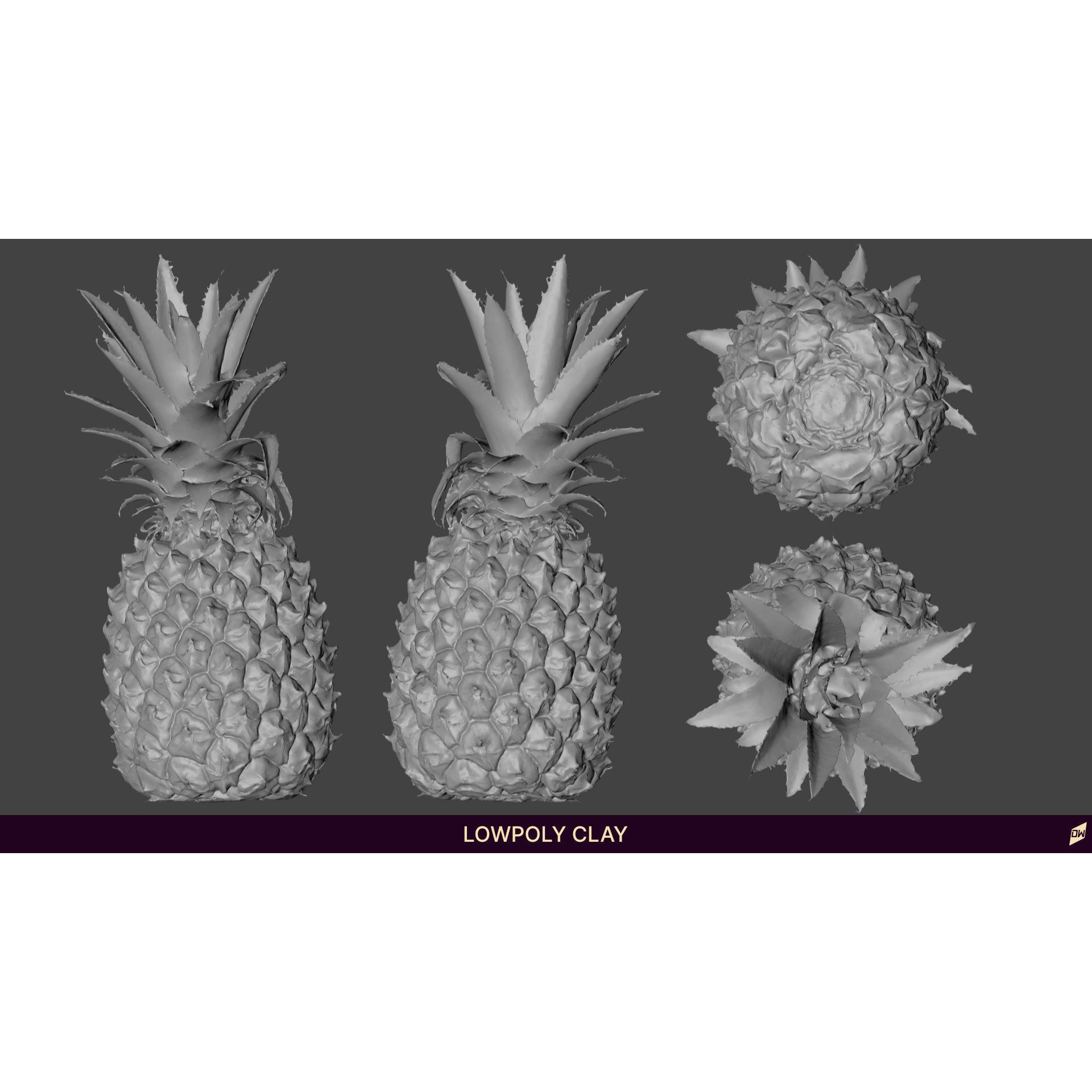 Baby Mini Pineapple - Low-Poly Game-Ready 3D Model - View 6