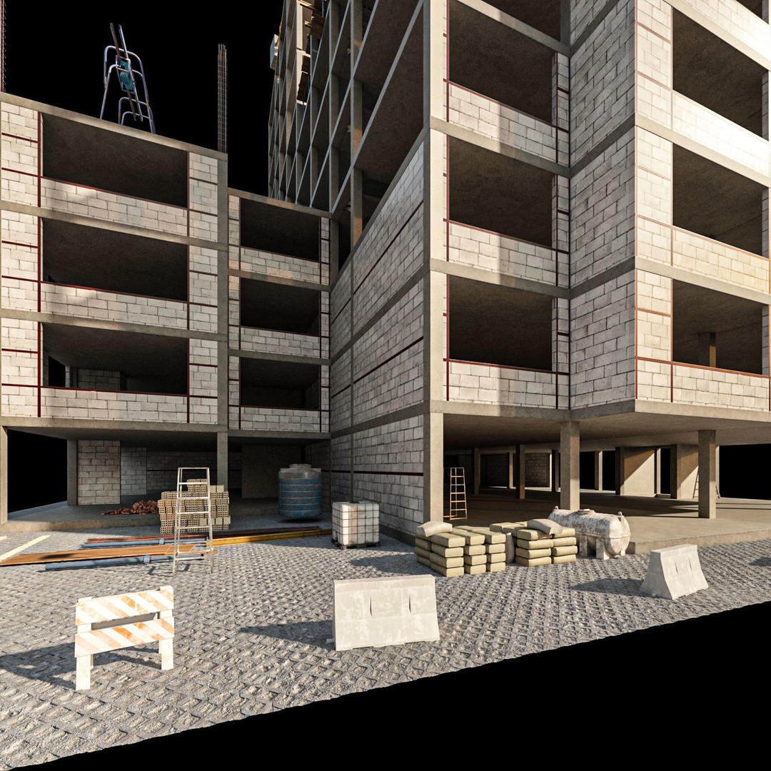 Modular Construction Site 3D Model – Low Poly Game Asset, FBX