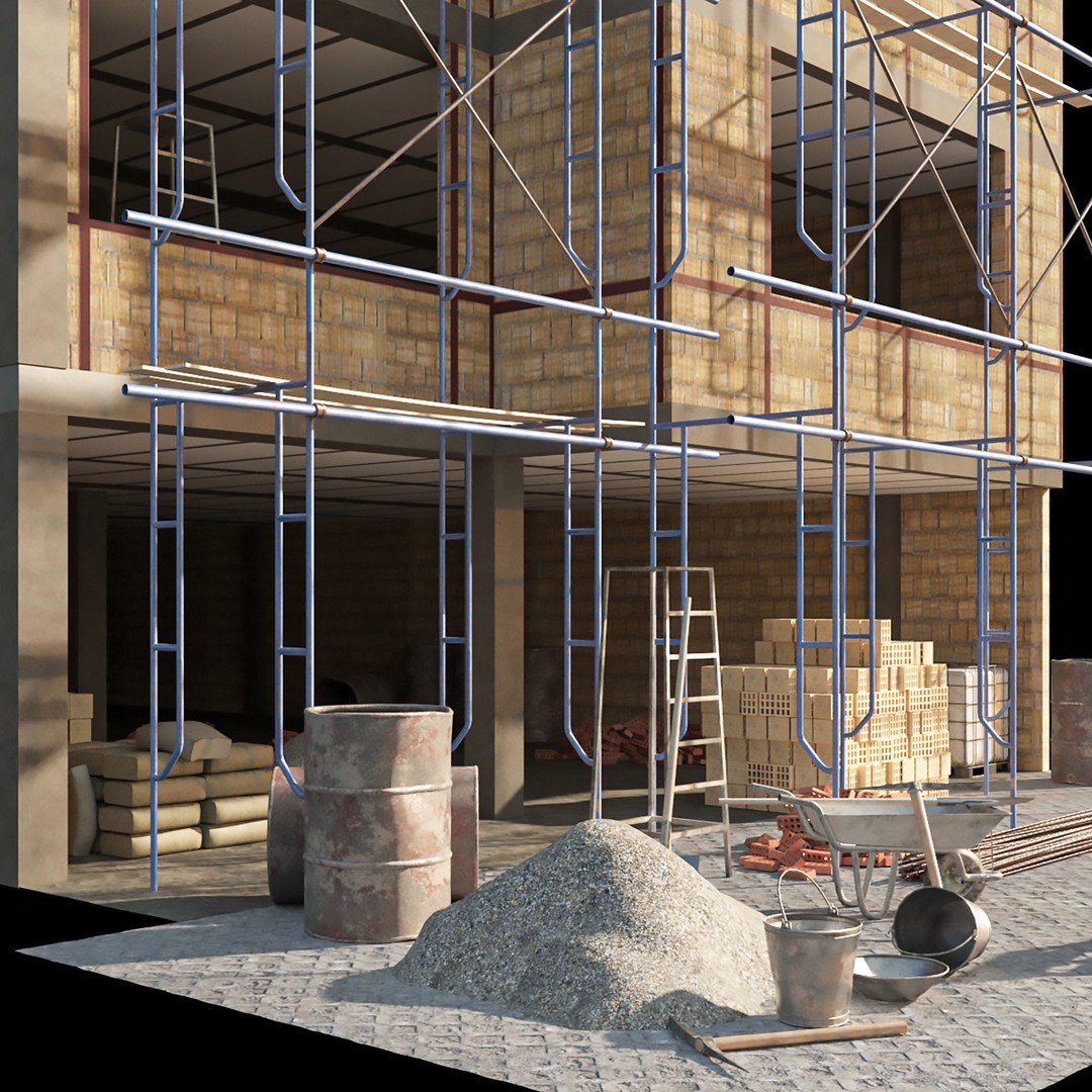 Modular Construction Site 3D Model – Low Poly Game Asset, FBX - View 13