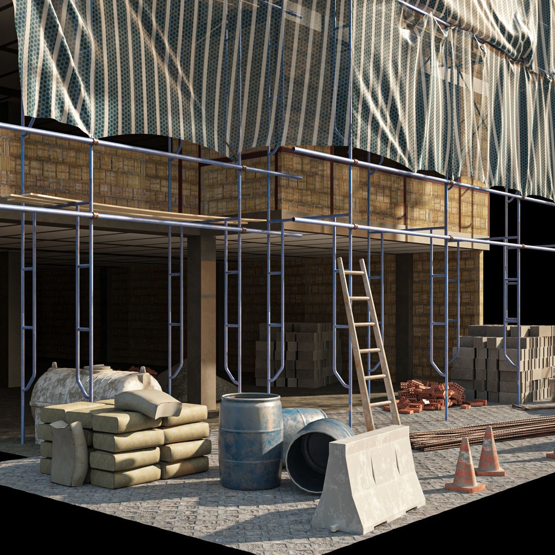 Modular Construction Site 3D Model – Low Poly Game Asset, FBX - View 17