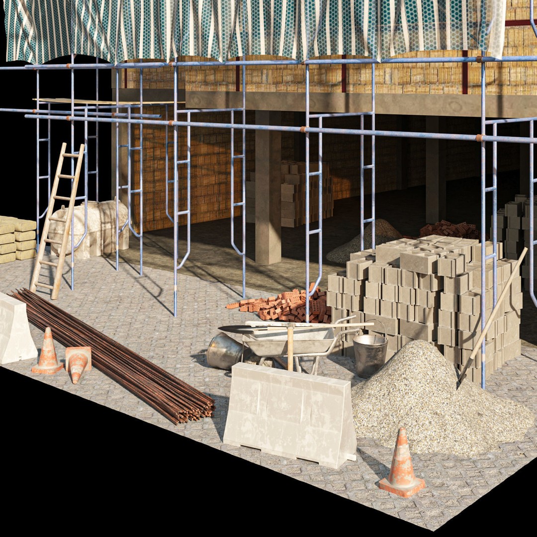 Modular Construction Site 3D Model – Low Poly Game Asset, FBX - View 18