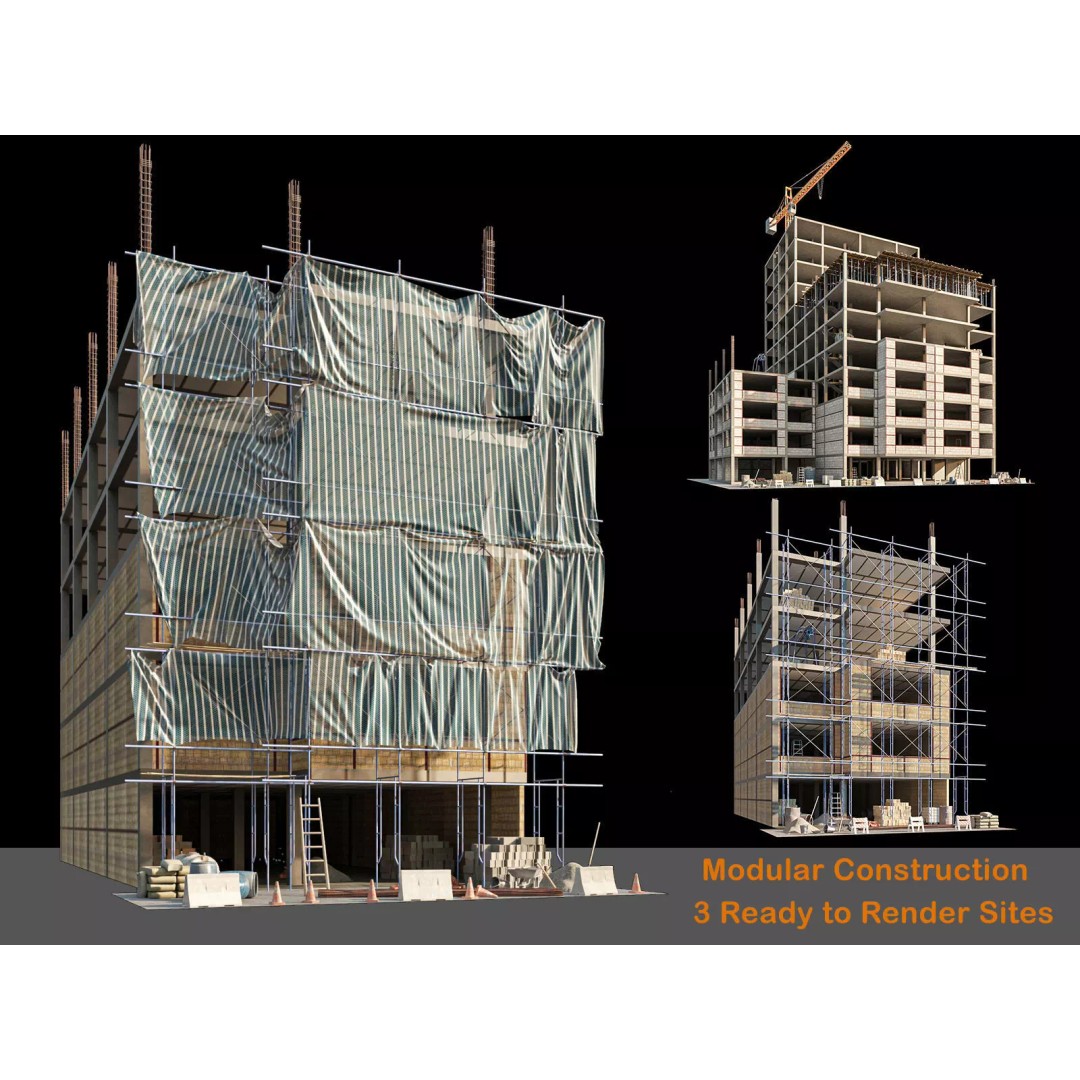 Modular Construction Site 3D Model – Low Poly Game Asset, FBX - View 2