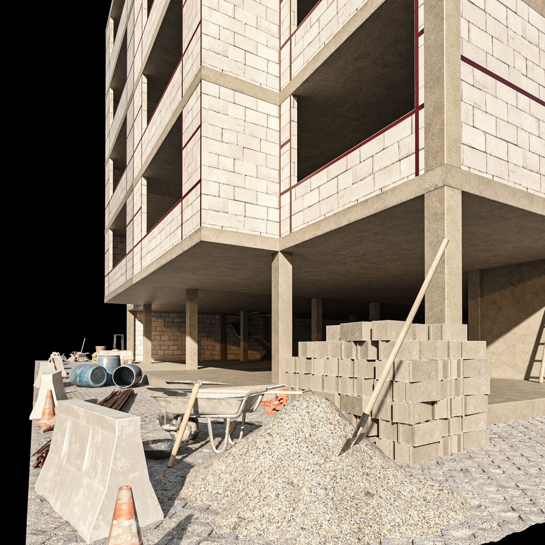 Modular Construction Site 3D Model – Low Poly Game Asset, FBX - View 22