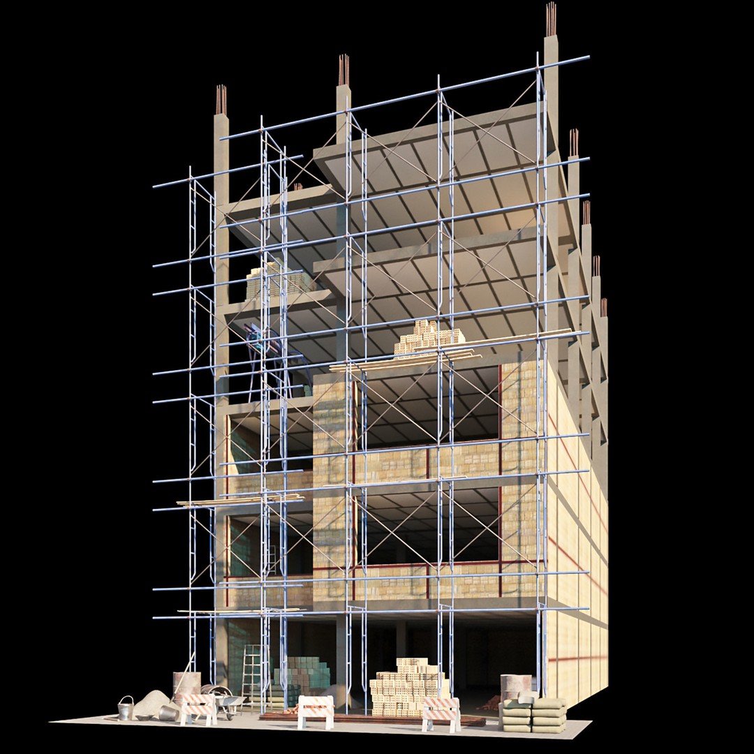 Modular Construction Site 3D Model – Low Poly Game Asset, FBX - View 4